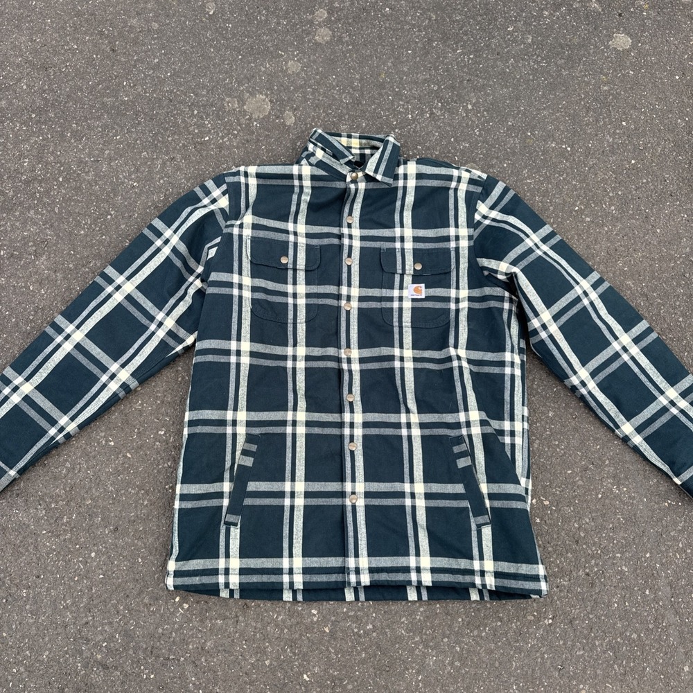 Carhartt Hubbard Flannel Sherpa Lined Shirt Jacket Mens XL TALL Plaid Heavy